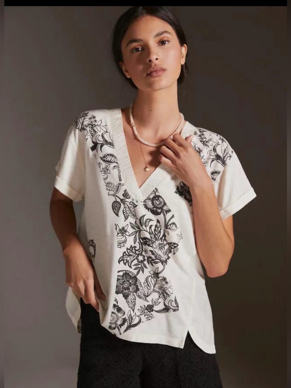 Anthropologie Daily Practice Floral Mixed Media High Low Top Small